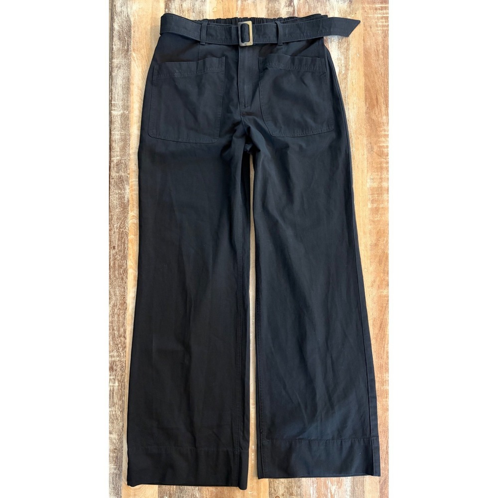 Lilla P Slant Pocket Cotton Twill Pants Black Wide Leg Belted Utility Medium NWT